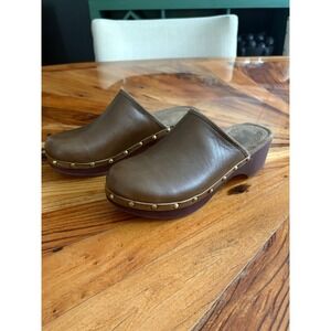 Lands' End Women's Leather Clogs Mules Slides Studded Brown Size 9B